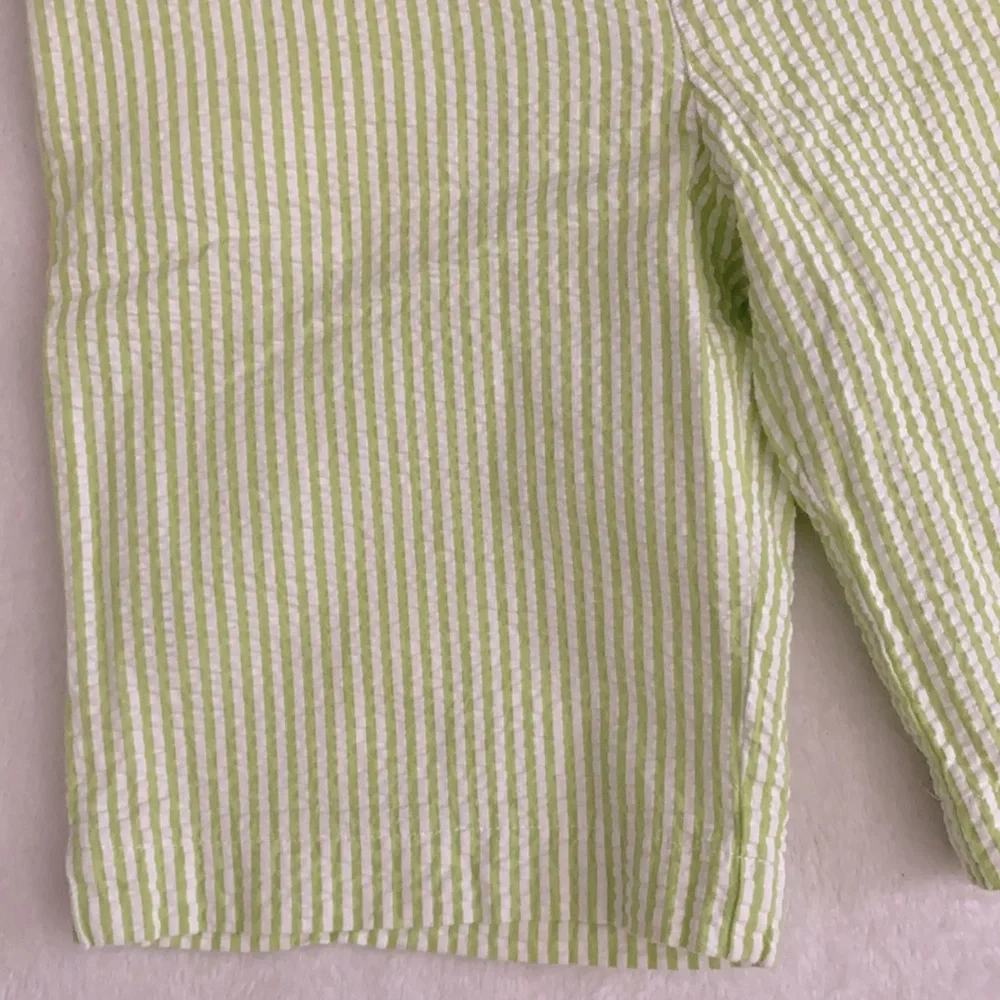 {VTG} Rags Land | 90s Seersucker Stripe Cotton Shorts Made in USA Green/White 7 - Picture 3 of 12